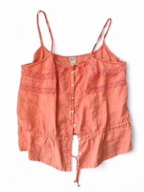Lucky Brand Linen Coral Lace-Trim Button Front Camisole